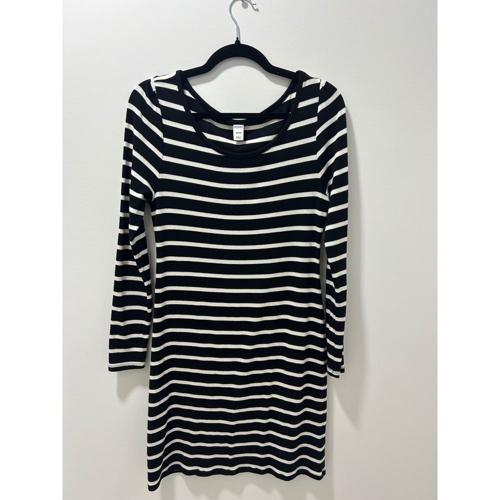 Old Navy Womens Black White Striped Long‎ Sleeve Scoop Neck Mini T-Shirt Dress M